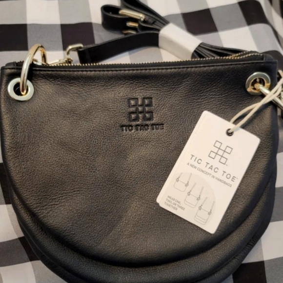 Crossbody Purse Black Leather Shoulder Bag Gold Hardware shoulder strap tote - Picture 5 of 13